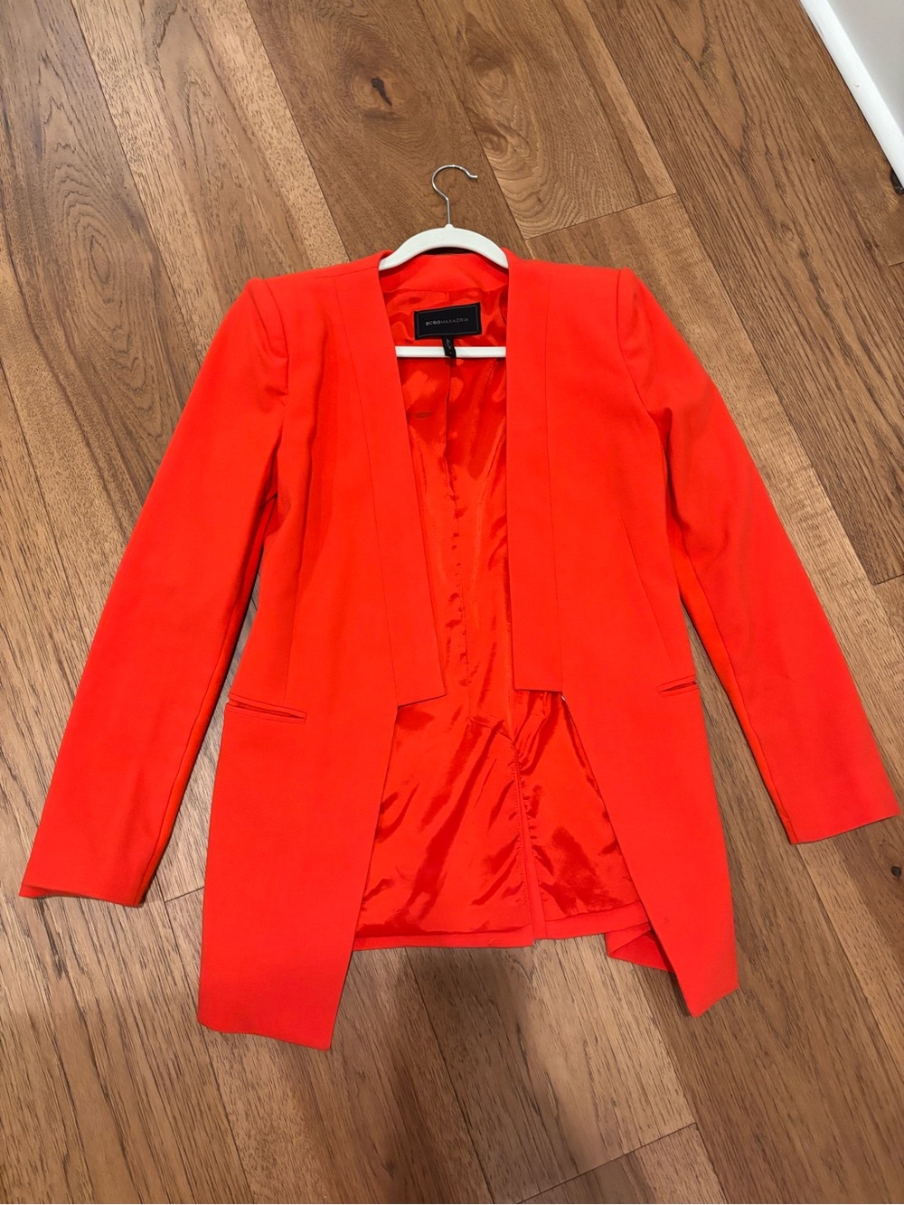 BCBGMaxAzria Open-Front Blazer in Vibrant Red-Orange